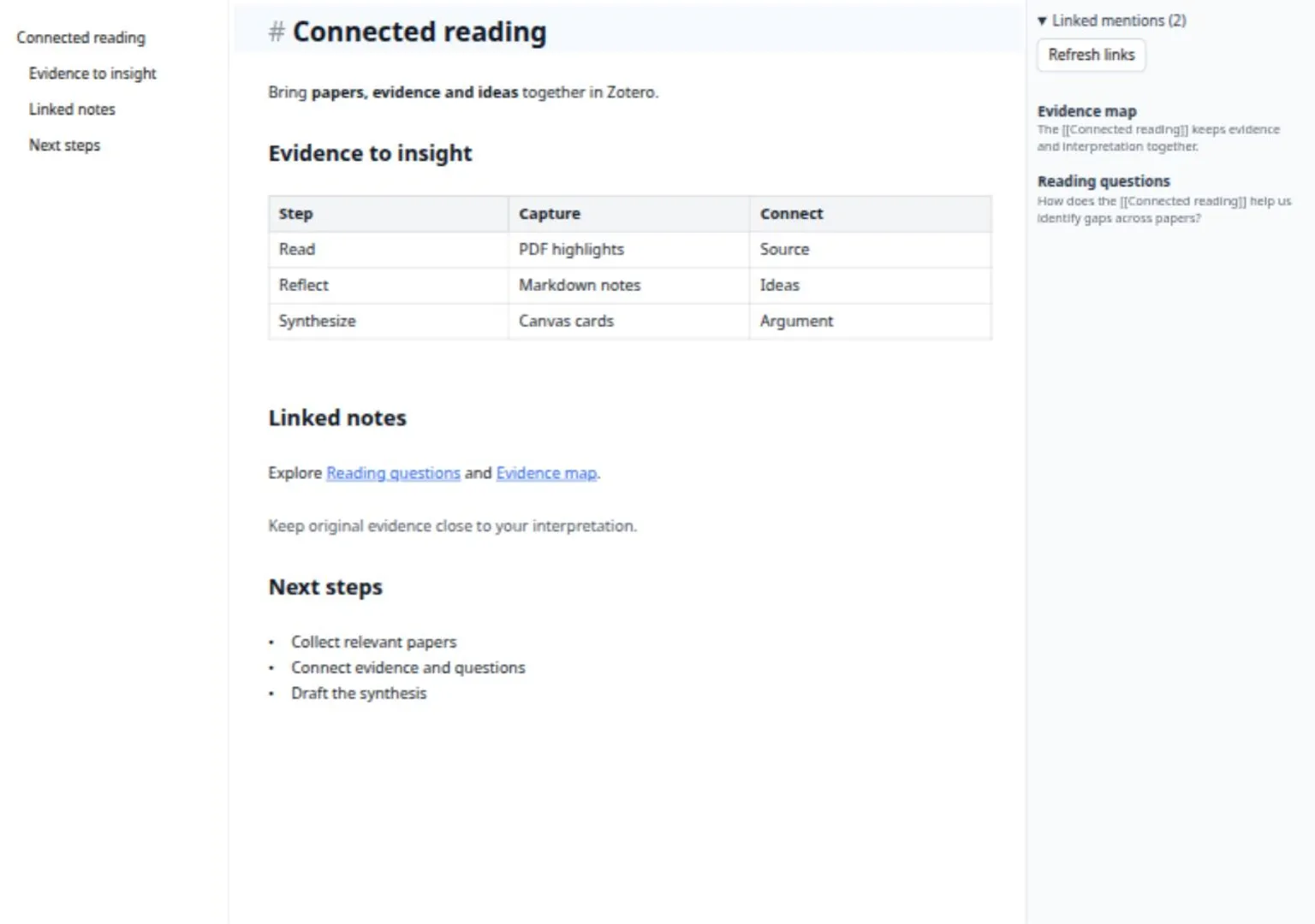 Markdown 编辑器：表格、笔记链接、目录与引用侧栏